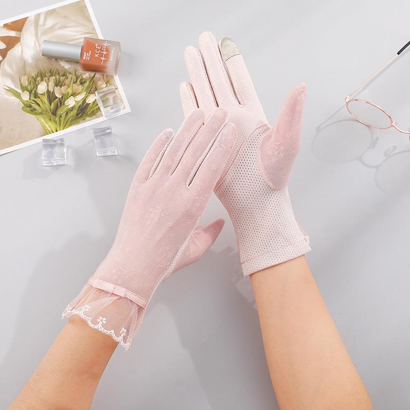 Sunscreen gloves New women's spring and summer driving riding lace thin UV protection touch screen ice silk gloves