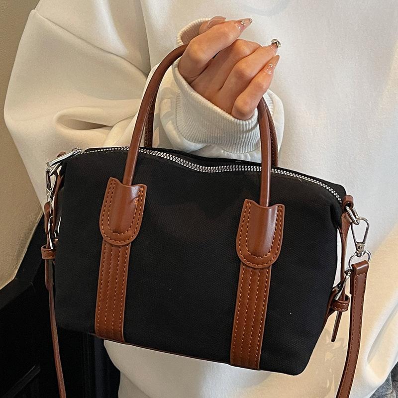 2025 Summer New Contrasting Color Fashion Boston Bag Retro Messenger Bag High Value Casual Bag