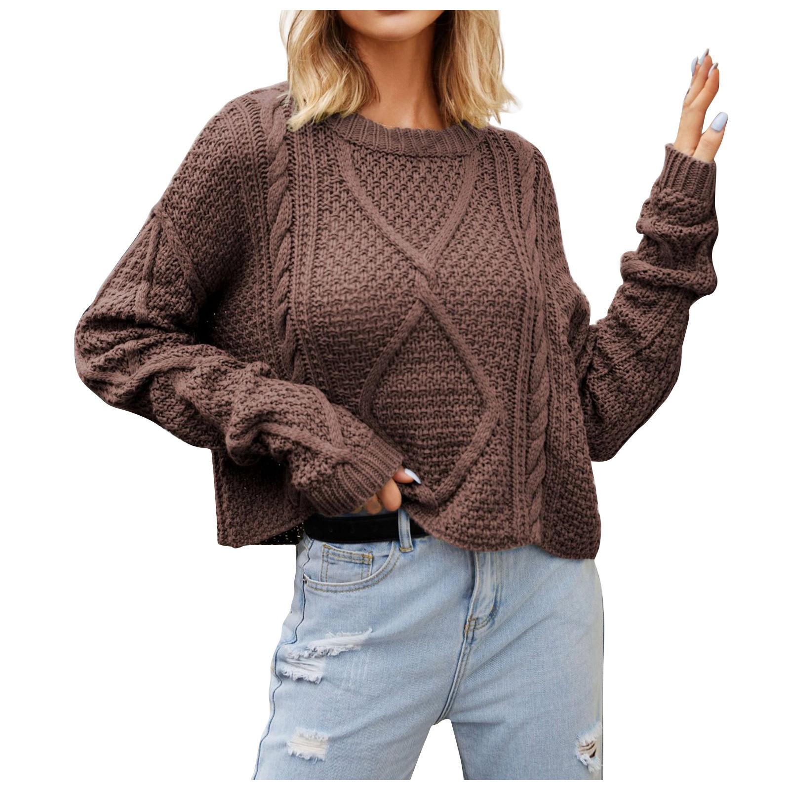 

Женский модный свитер с круглым вырезом, однотонный, с витыми пуговицами, объемный, с длинными рукавами, свободный свитер M коричневый
