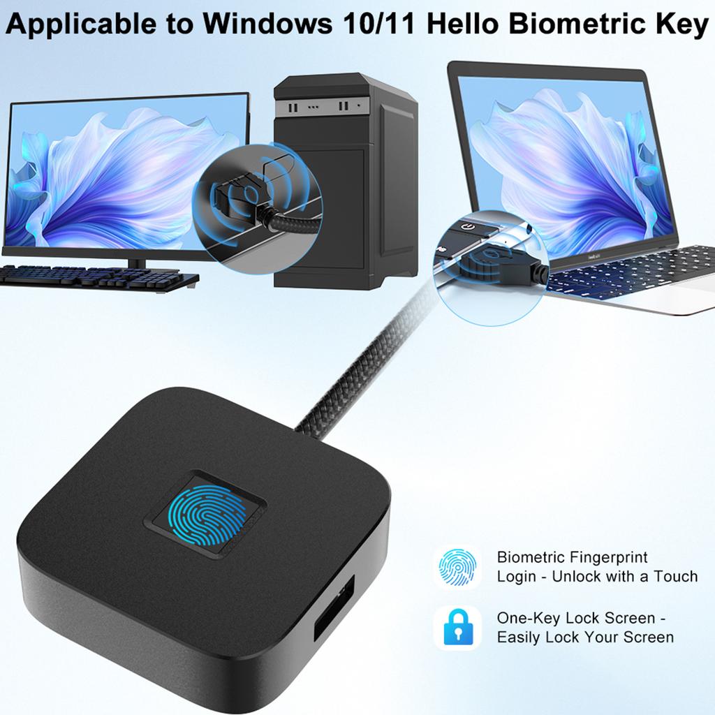 USB Fingerprint Reader with USB Hub/5ft Cable Portable Fingerprint Logger Biometric Fingerprint Login Reader for Windows 11/10
