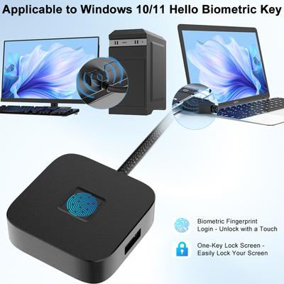 USB Fingerprint Reader with USB Hub/5ft Cable Portable Fingerprint Logger Biometric Fingerprint Login Reader for Windows 11/10