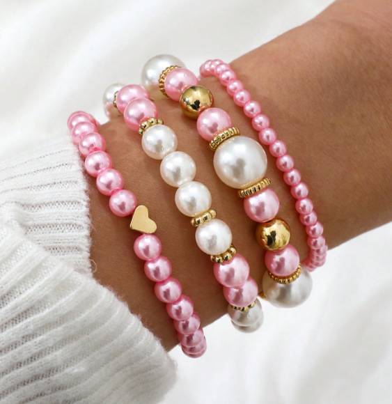 9 PCS/Set CCB Baroque Retro Stacked Imitation Pearl Friendship Bracelet, Ins Simple White and Gold Color Bracelet Sets for Women