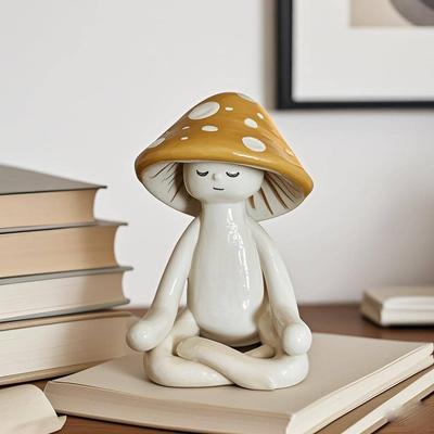 1ks Roztomilá Meditační Sedící Jógová Houba Stolní Dekorace, Jógová Houba Ozdoba Dekorace Domácího Obývacího Pokojíčku, Zahradní Pryskyřičná Řemeslná Dekorace Dárek