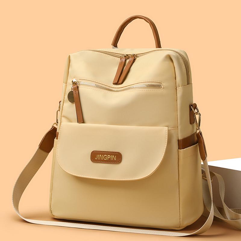 Lightweight Nylon Convertible Backpack with Front Flap Pocket Contrast Trim Dual Zipper Casual Daypack for Women Daily Travel