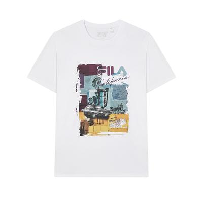 Fila SS24 Retro Minimalist Fashion Color Block Printed Casual Comfortable Knit Crew Neck Short Sleeve T-Shirt Men Tops Standard-White F11M428114FWT
