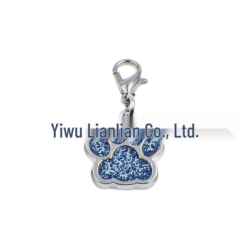 Small Glitter Dog Paw Print Pendant - Zinc Alloy Pet ID Tag (17x18mm)