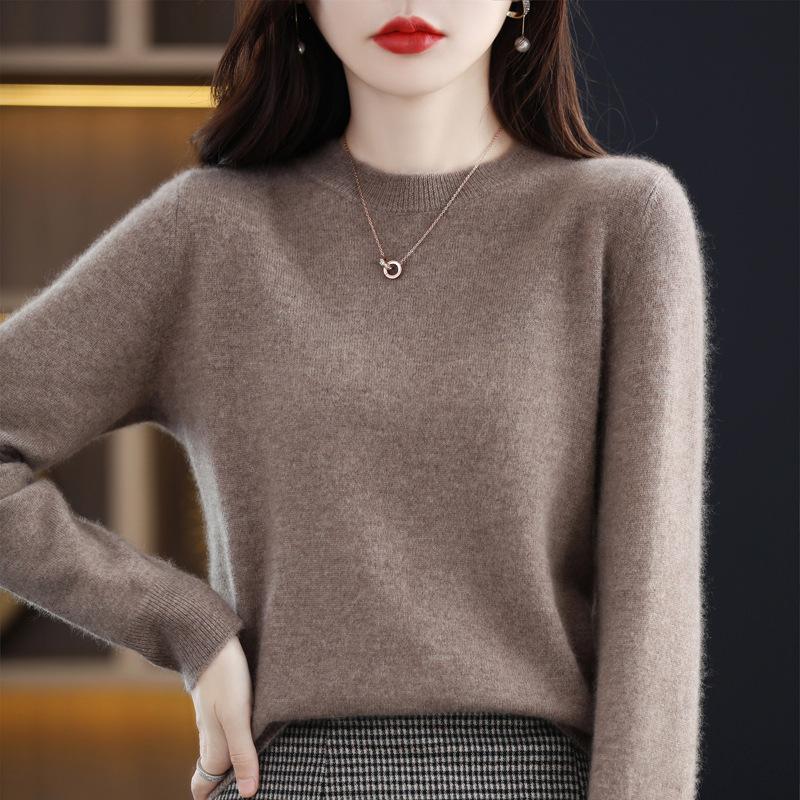 GMXIA Autumn Winter Loose Foreign Air Soft Waxy Chunky Crew Neck Pullover with A Sweater On The Outside
