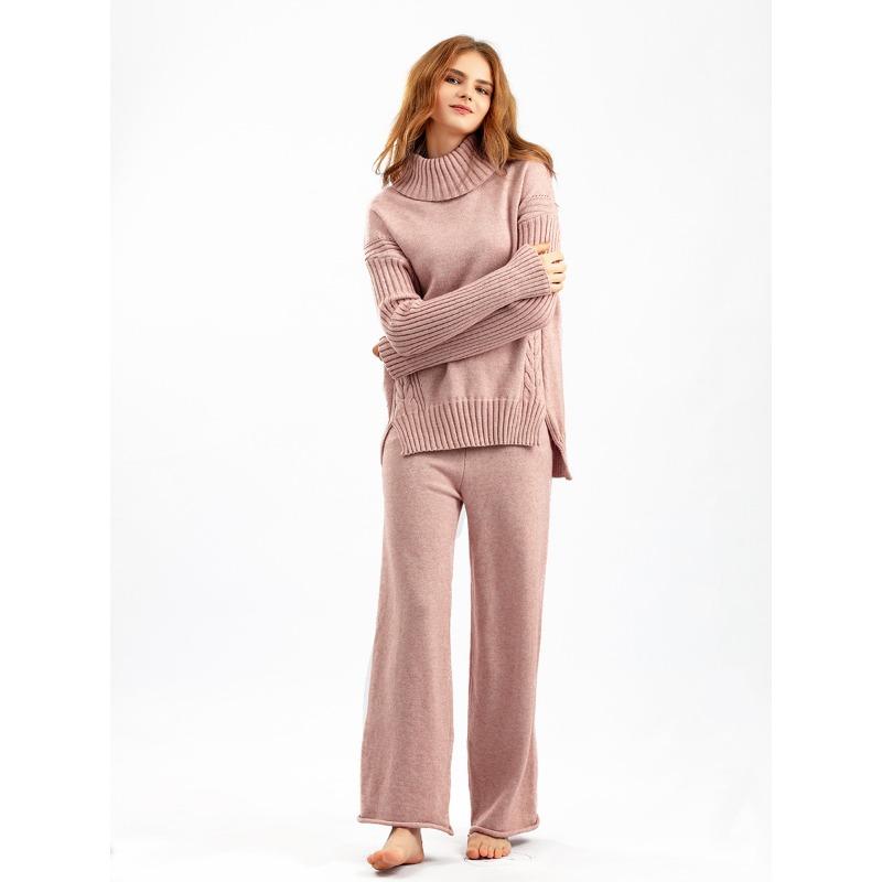 Autumn and Winter New Sweater 2piece Set for Women Lazy Style Loose High-neck Suit for Women Fashionable Casual Wide-leg Pants
