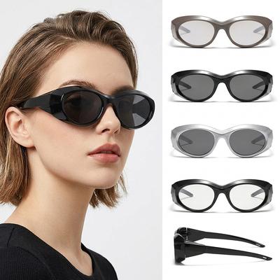 Fashion Oval Sunglasses Y2K Sporty Sun Glasses for Women Men UV400 Protection Metallic Silver Shades Hip Hop Streetwear