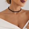 Black Crystal Necklace Adjustable Length Beaded Choker Handmade Jewelry with Lobster Clasp and Extension Chain for Women and Men