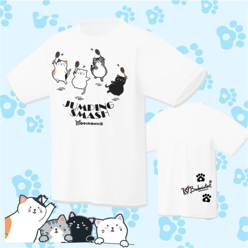 New Four Cute Cat Shortsleeved Tshirts Breathable Badminton Tshirts and Badminton Suits for A Couple of Men and Women