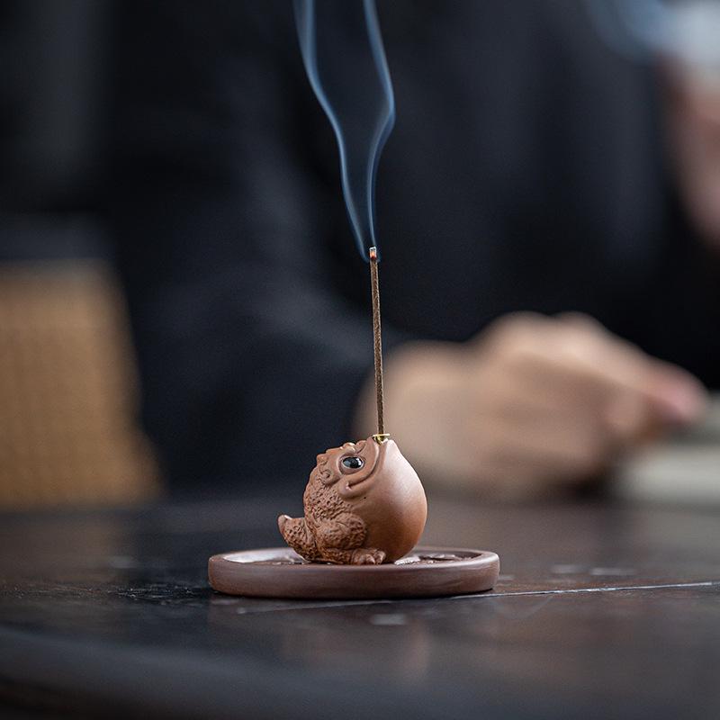 Purple Clay Golden Toad Incense Burner - Indoor Zen Tabletop Aroma Holder