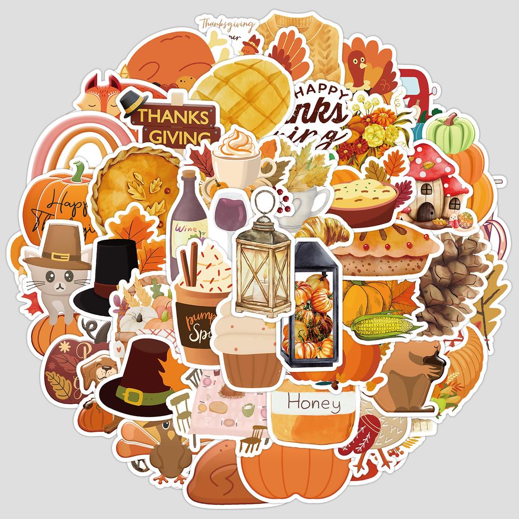 50 New Thanksgiving Series Graffiti Stickers, Cute Style Festival Stickers, Water Cup Waterproof Decorative Stickers