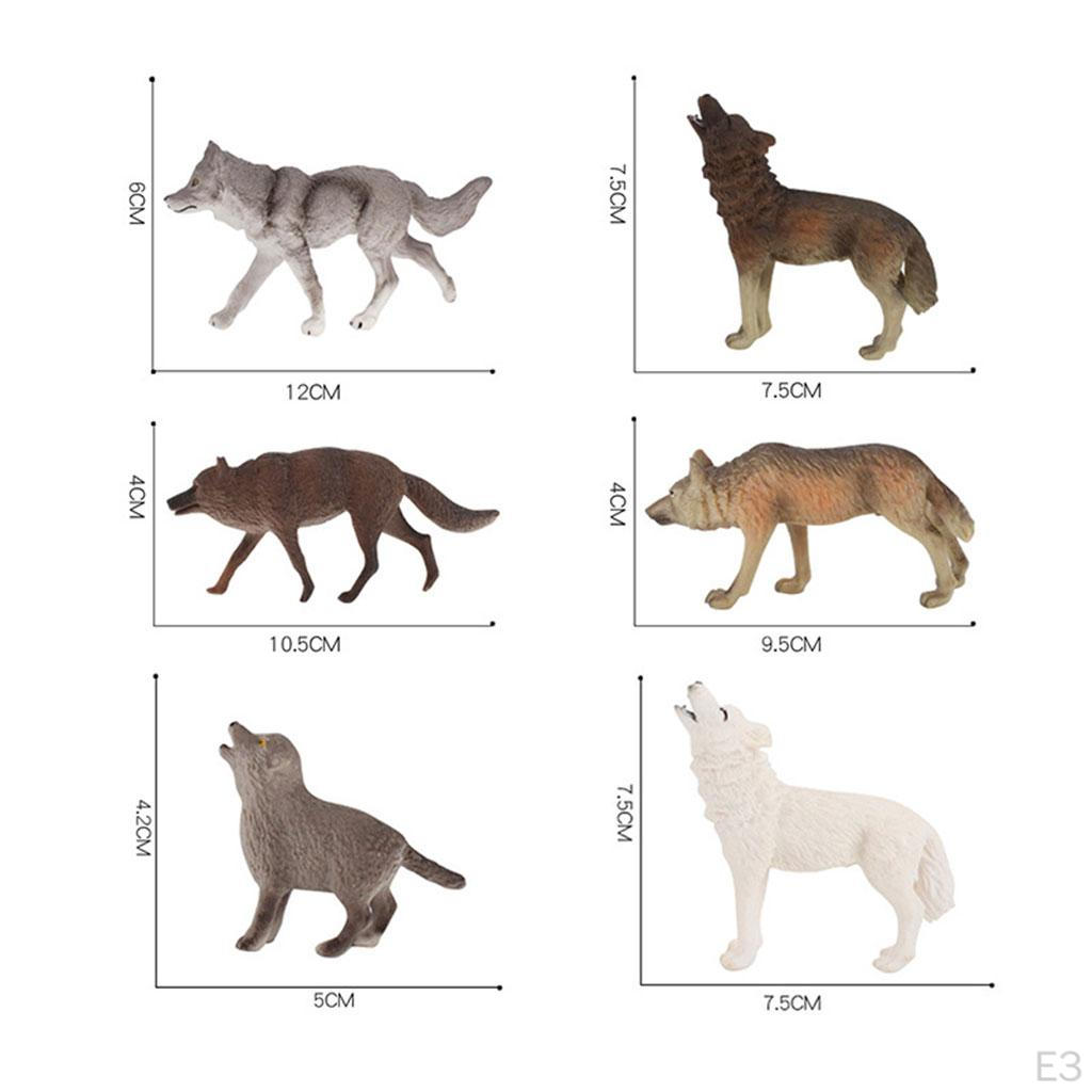 7x Simulation Wolf Figurine Toy, Decor Jungle Animal Set for Ages 3+