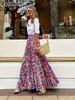 Floral Print Midi Skirt Women Summer Casual Vacation Maxi Dress