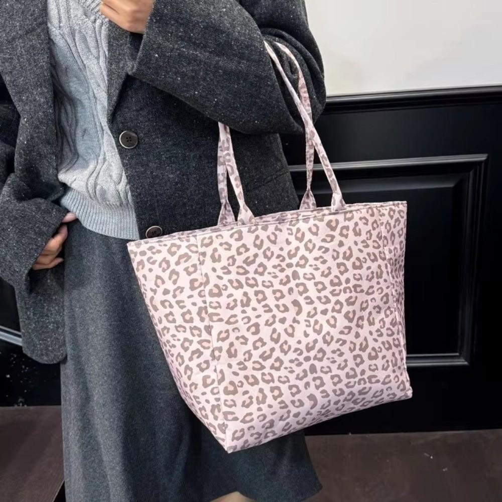 Pink Canvas Tote Bag Cloth Nylon Handbag Fashion Leopard Print Shoulder Bag Girl
