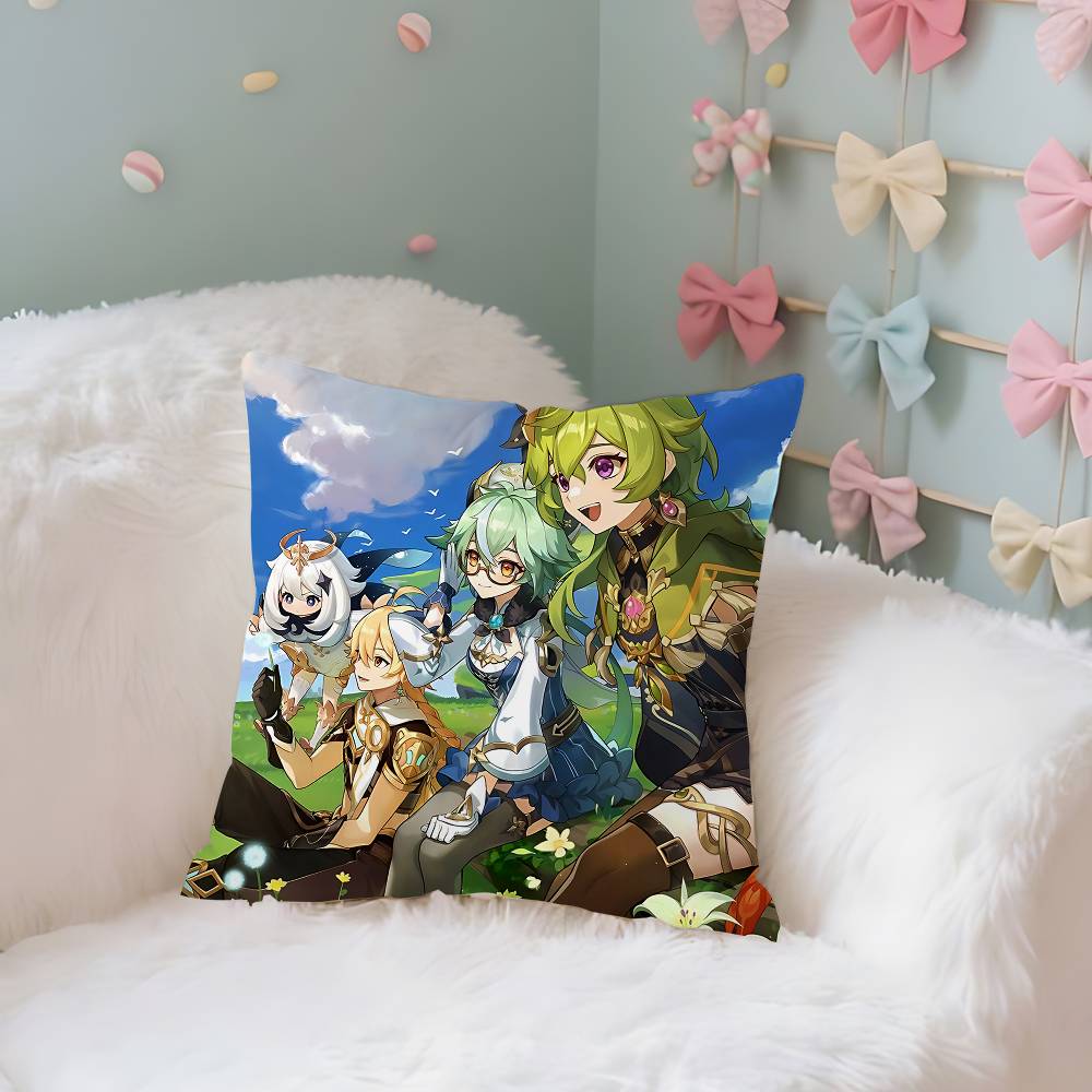 GameGGenshin Case Plush Fabric Soft Pillowcase Double Sided Print Cushion Cover Household Gifts