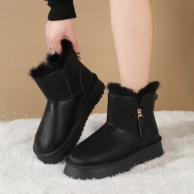 Damenpelz Ein Dicker Boden Ein Hocker Leder Wasserdicht Winter Leicht Warm Schneestiefel Rutschfest Tragen Lässige Sneaker Baumwollstiefel