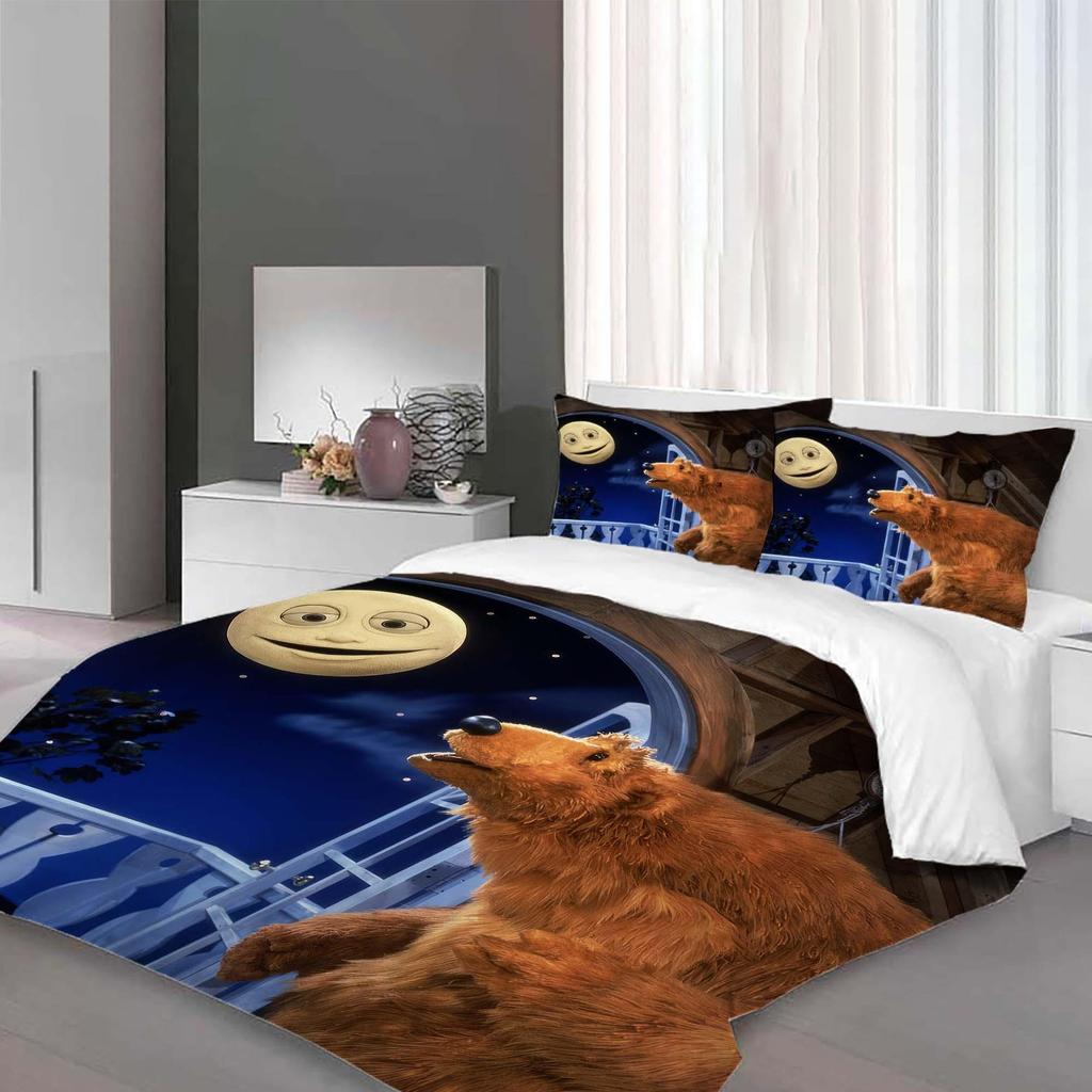 Christmas Gift Handmade Bear in the Big Blue House Duvet Cover Set, 3-Piece, Super Soft, Rustic Farmhouse Style Bedding with Corner Ties.