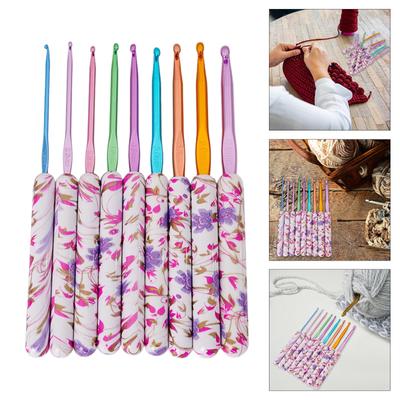 9Pcs Ergonomic Crochet Hooks 9 Size Long Handle Crochet Hook for Beginner Knitting Sweater Scarves Bag Socks and Hat