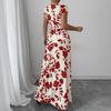 Short-sleeved dress, new printed V-neck long dress, European and American summer waist women's clothing