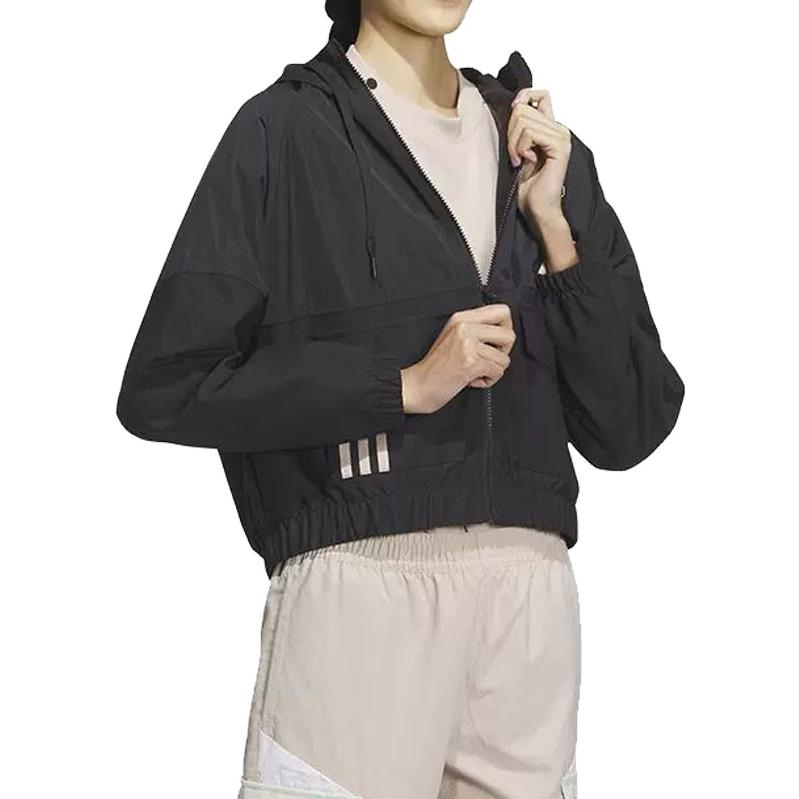 adidas Neo Solid Color Zip Hooded Long Sleeve Jacket Women Jackets Black IK3432