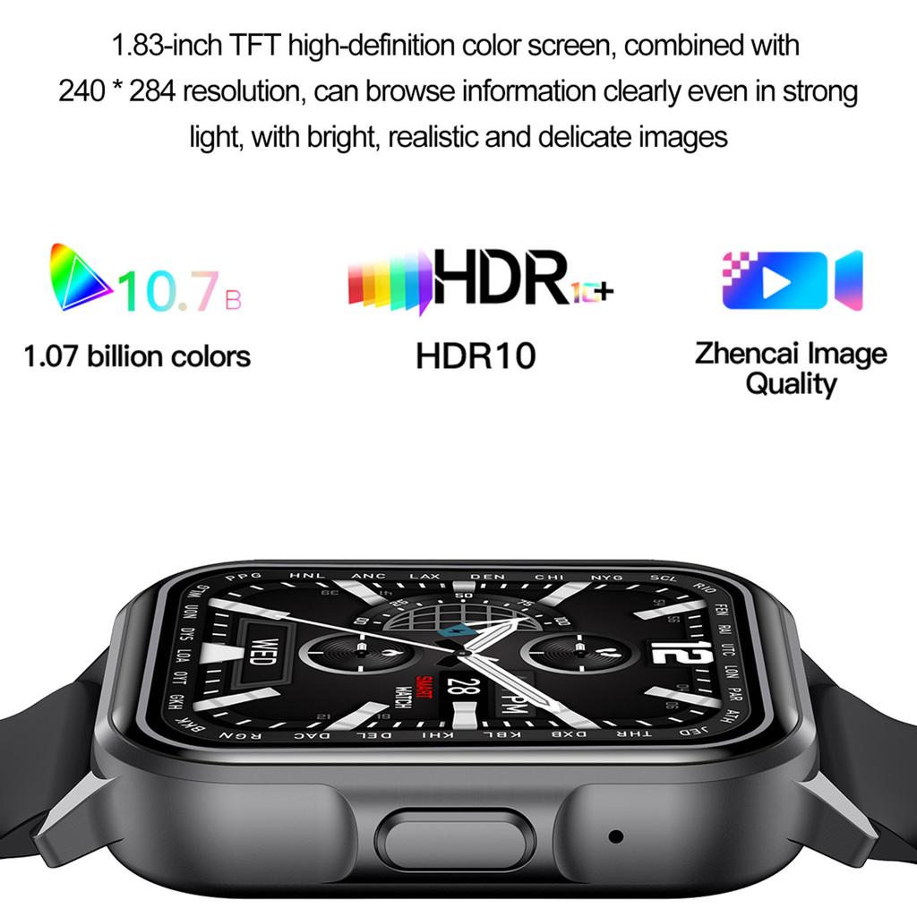 ZW36 1,83-calowy inteligentny zegarek z ekranem dotykowym, monitorujący stan zdrowia, wodoodporny zegarek sportowy