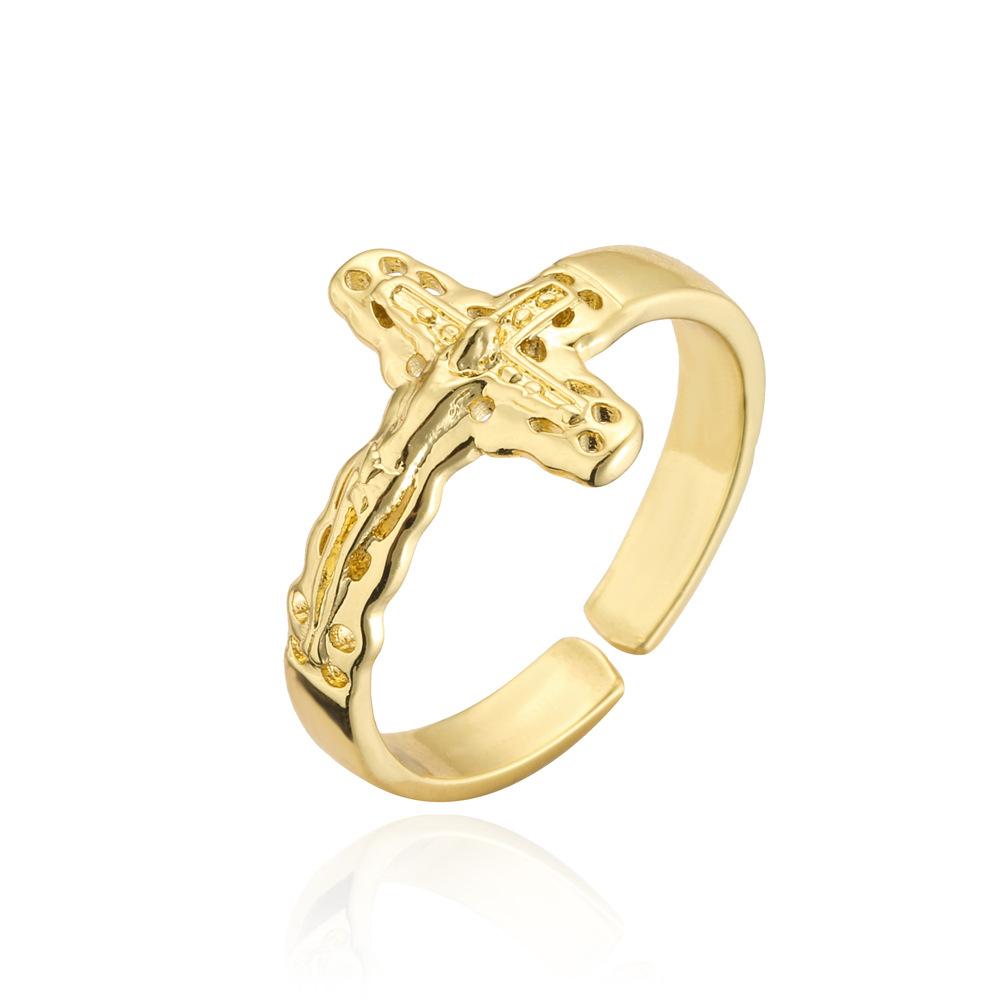 Vintage Cross Rings For Women Men Gold Color Stainless Steel Adjustable Ring Religious Party Jewelry Gift