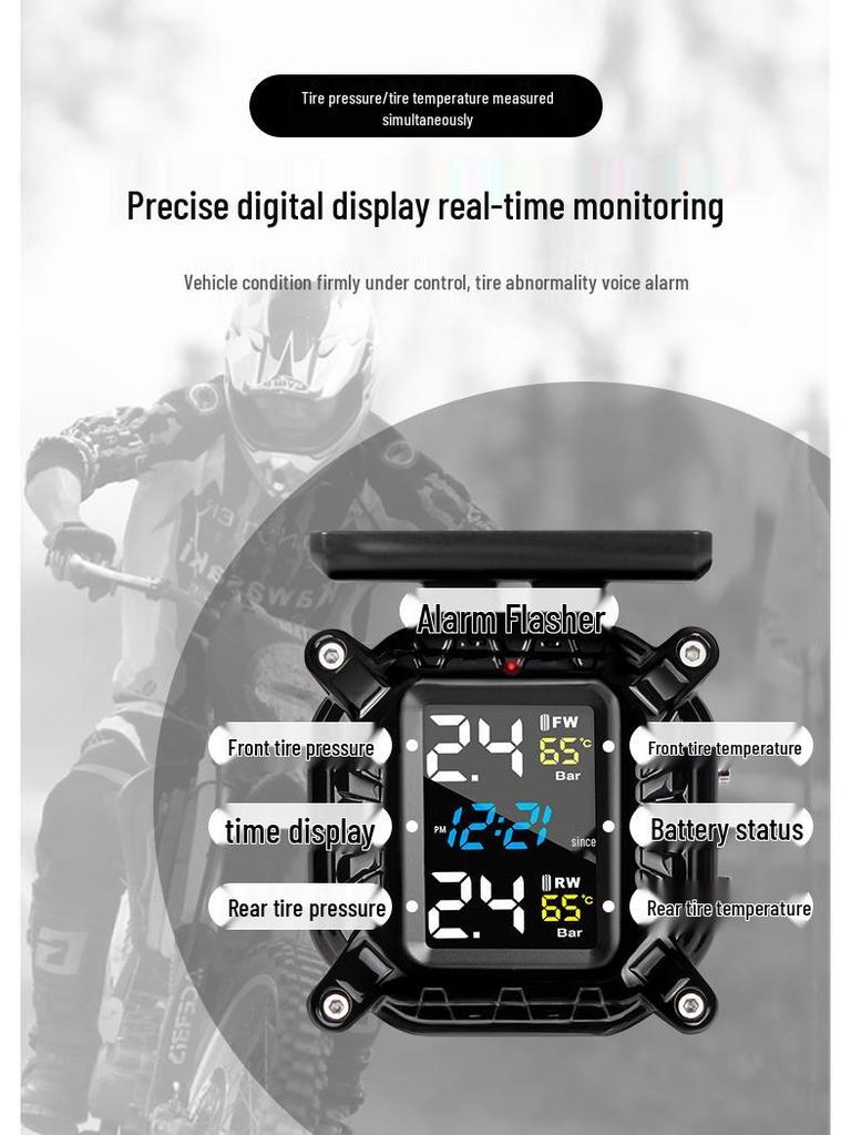 Solar-Powered TPMS for 2-Wheel Electric Motorcycles with External Tire Sensors