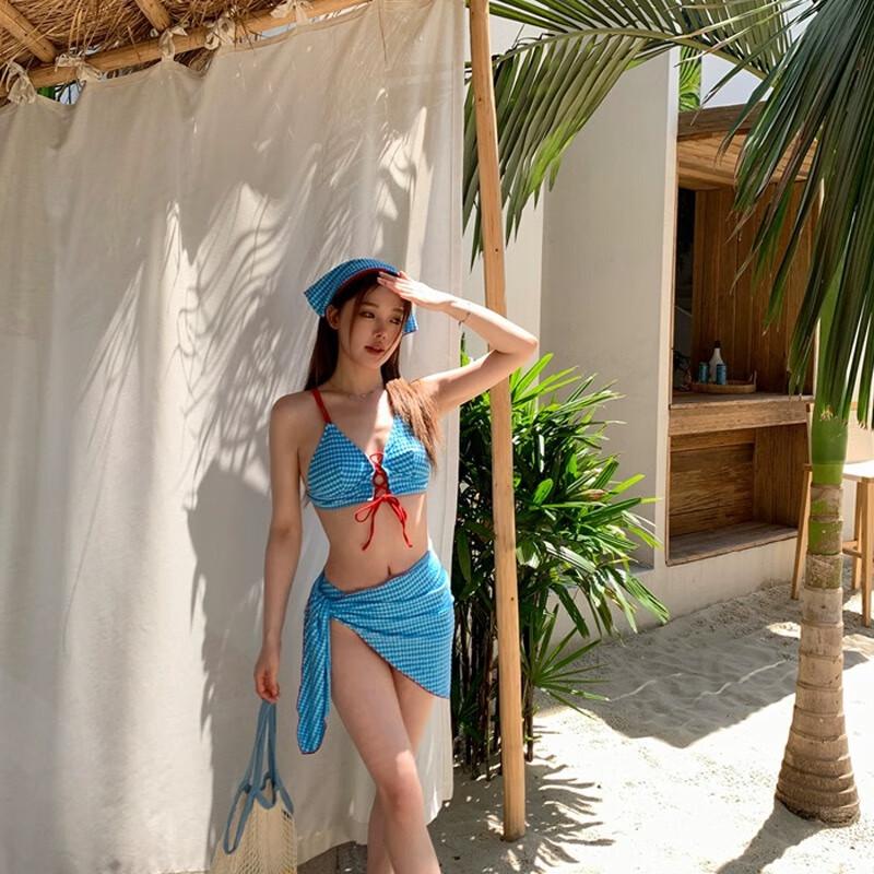 Женский ретро-купальник в клетку из двух частей M