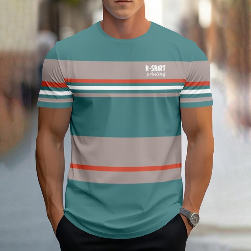 Fashion Striped Printed Short Sleeved Clothing, Casual Loose Men s T-shirt Top 5XL