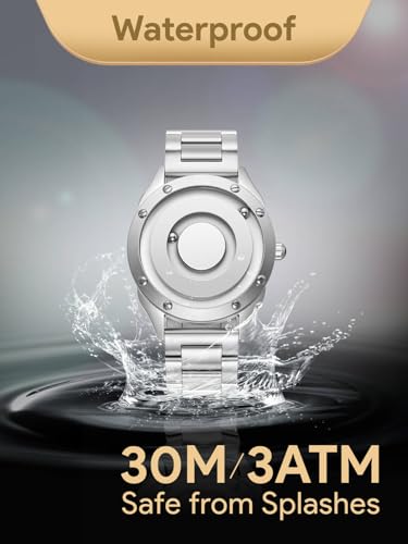 EUTOUR Couple's Magnetic Watch with Ball Bearing Design, Men's Quartz Watch, Minimalist Casual Design, Waterproof, 40mm, Silver Dial, Silver Stainless