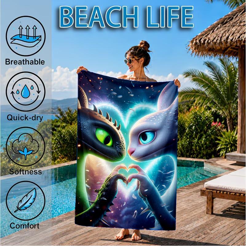 Dragons In The Snow Beach Towel, Super Soft Microfiber, Perfect Gift for Her/Him, Birthday, for Pool, Beach, Travel, Decor Beach Party