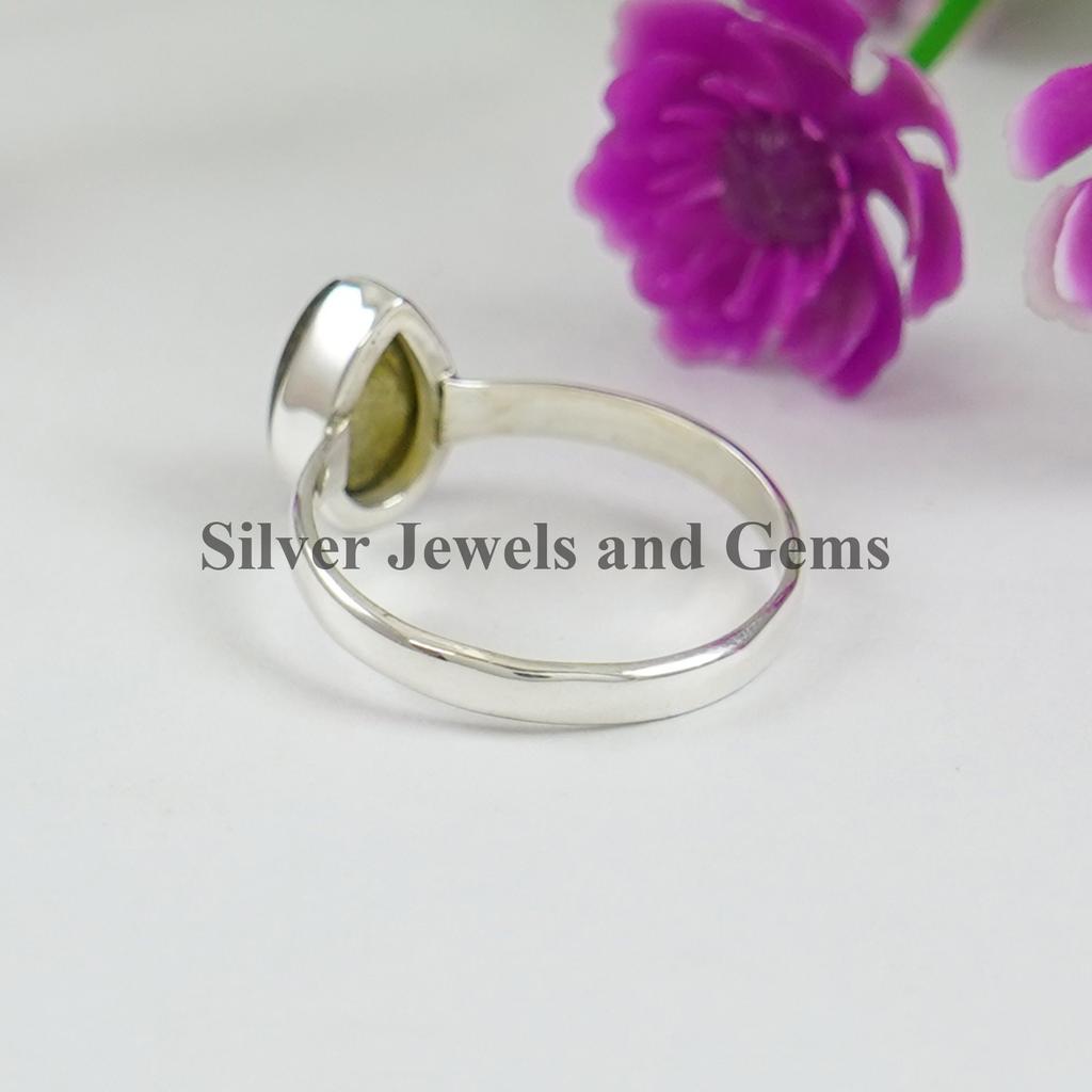 Natural Labradorite Ring, Dainty Gemstone Ring, Blue Fire Labradorite 925 Sterling Silver Ring, Teardrop Ring, Stackable Ring, Birthday Gift