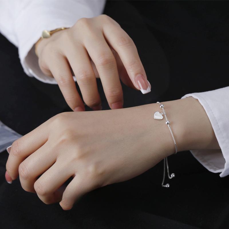 S925 Silver Shell Love Bestie Bracelet Niche Design Forest Style Sweet and Exquisite French Light Luxury Hand Jewelry