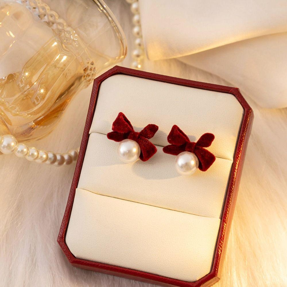 Red Long Tassel Chain Flocking Earrings NEW Bow Dangle Earrings  New Year Gift