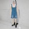 Tuta corta in denim lavato da donna per l'estate, nuova
