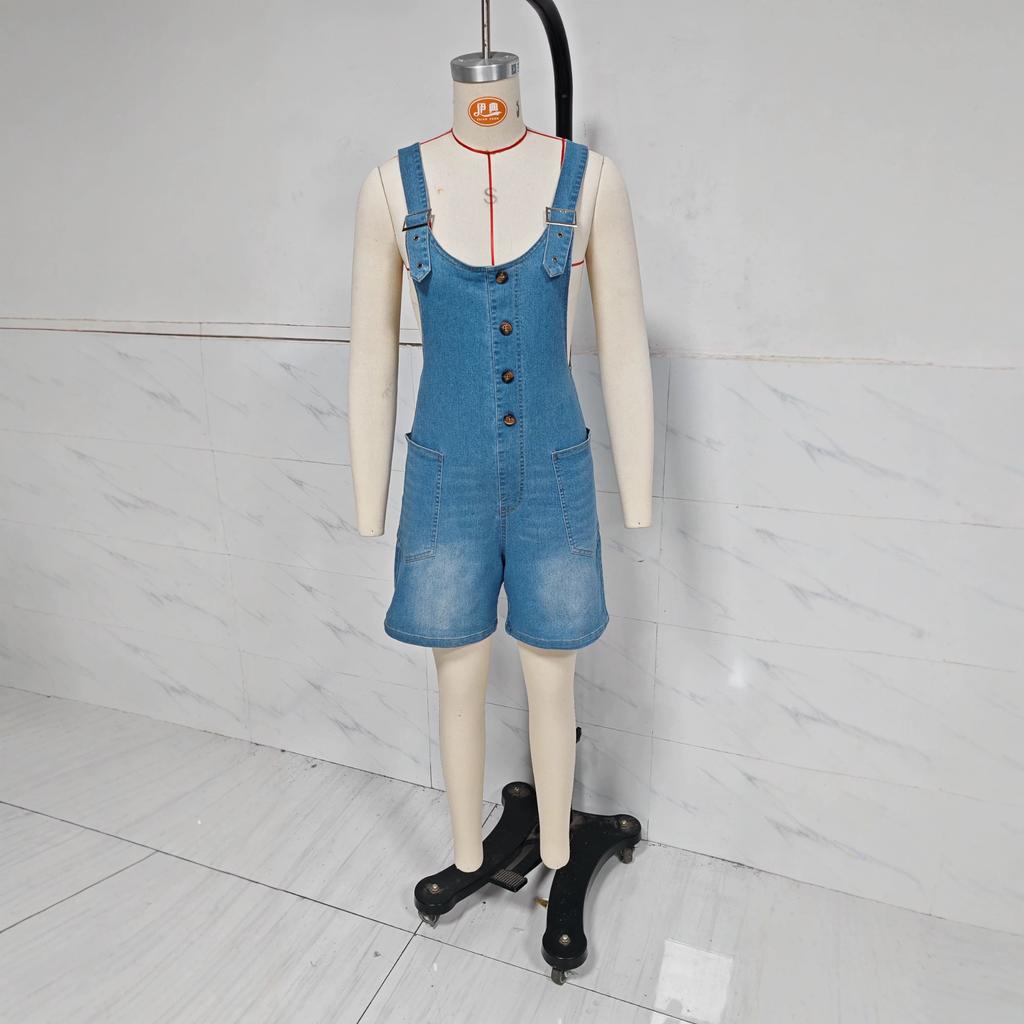 Tuta corta in denim lavato da donna per l'estate, nuova
