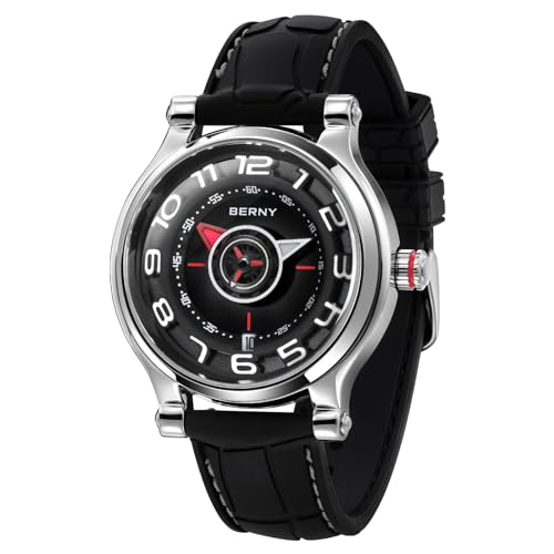 BERNY Men's Mechanical Watch - Automatic and Manual Winding, Miyota 8215 Movement, Multifunction Calendar, Luminous Hands, Display Back Cover, 5ATM