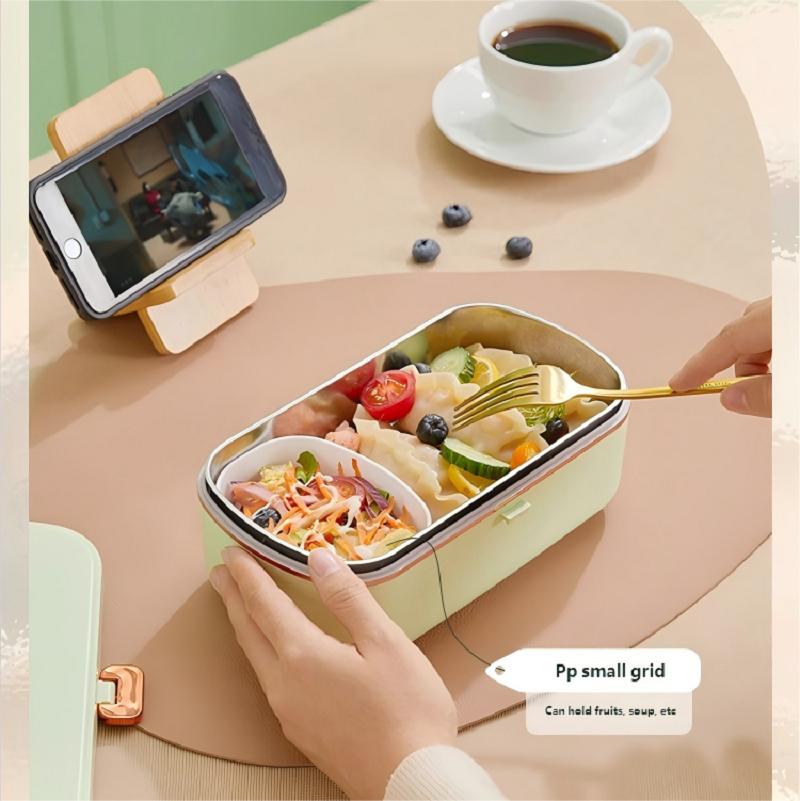 HOMEFISH Stainless Steel Electric Lunch Box Food Warmer Bento Box Water-Free Heating Office Lunch Container with Built-In Heater