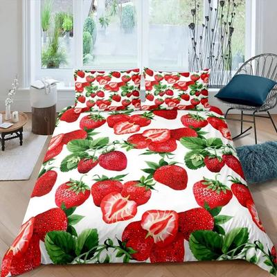 Juego de Funda Nórdica de Fresa para Niña Tamaño King Juego de Funda de Edredón Fresa Roja Juego de Cama Comida Fruta Funda de Edredón para Niños Regalo