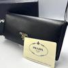 Used PRADA Saffiano Leather Long Wallet Black Gold Hardware With Box and Card