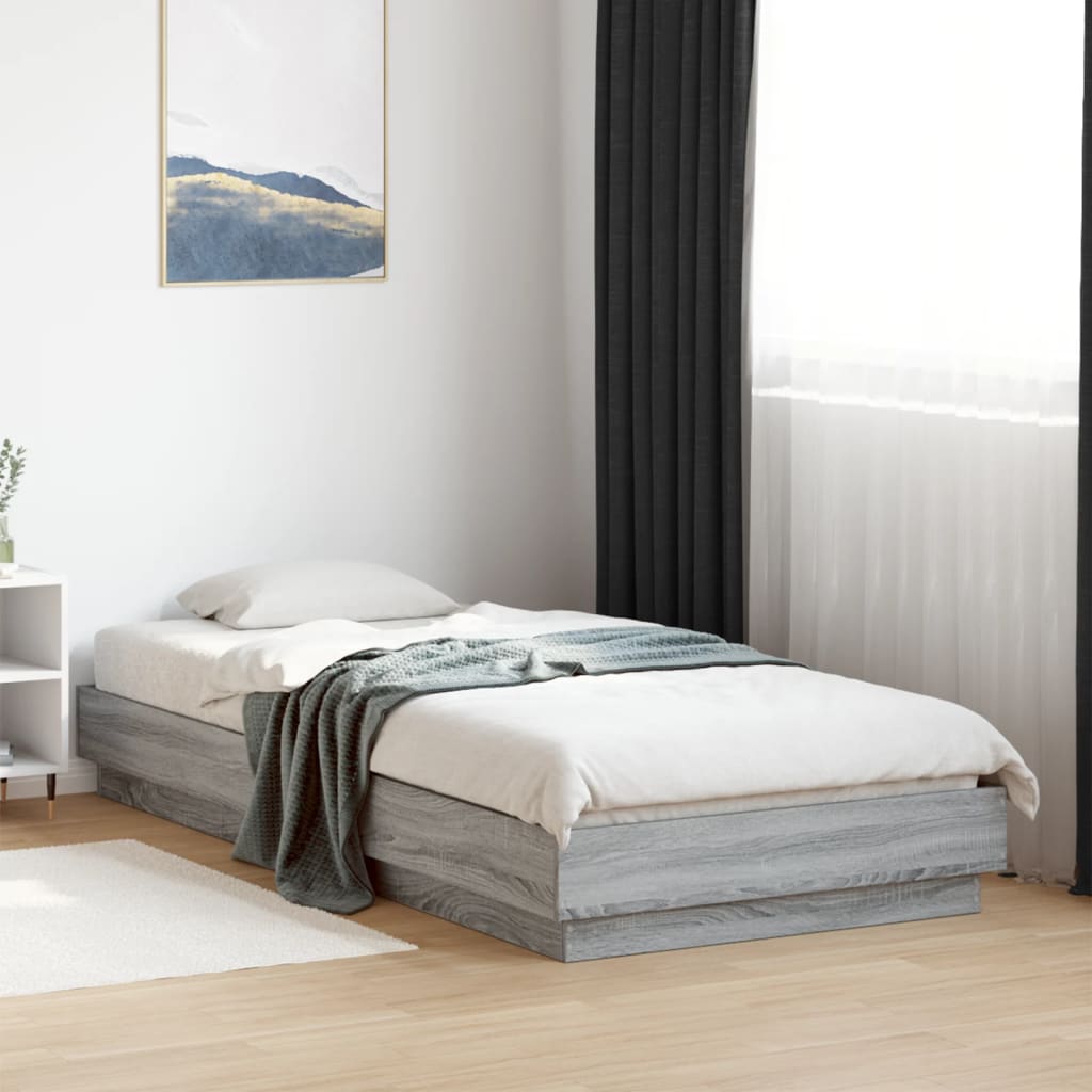 LED Bed Frame in Gray Sonoma Oak 100 x 200 cm