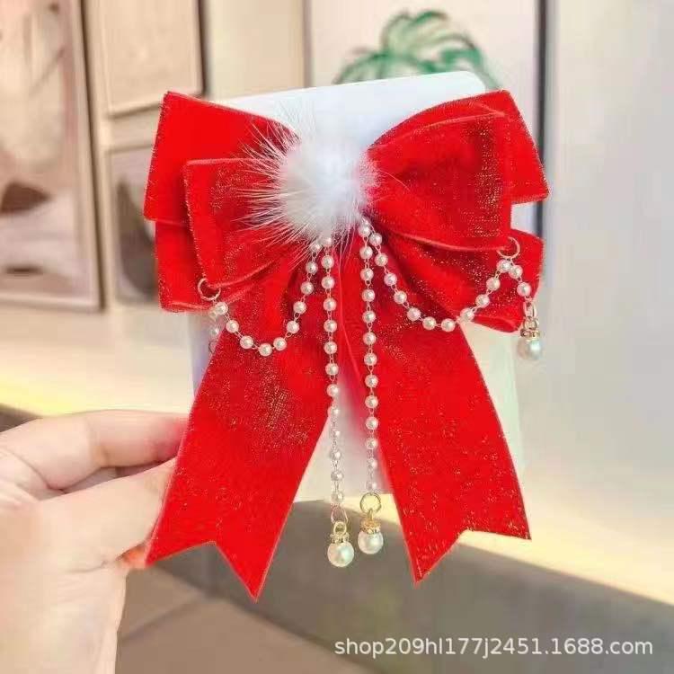 Εορταστικά Κόκκινα Αξεσουάρ Μαλλιών Πρωτοχρονιάς: Κορδέλες, Φιόγκοι, Φουρκέτες, Στολίδια Μαλλιών & Φουρκέτες με Φούντες για Κορίτσια
