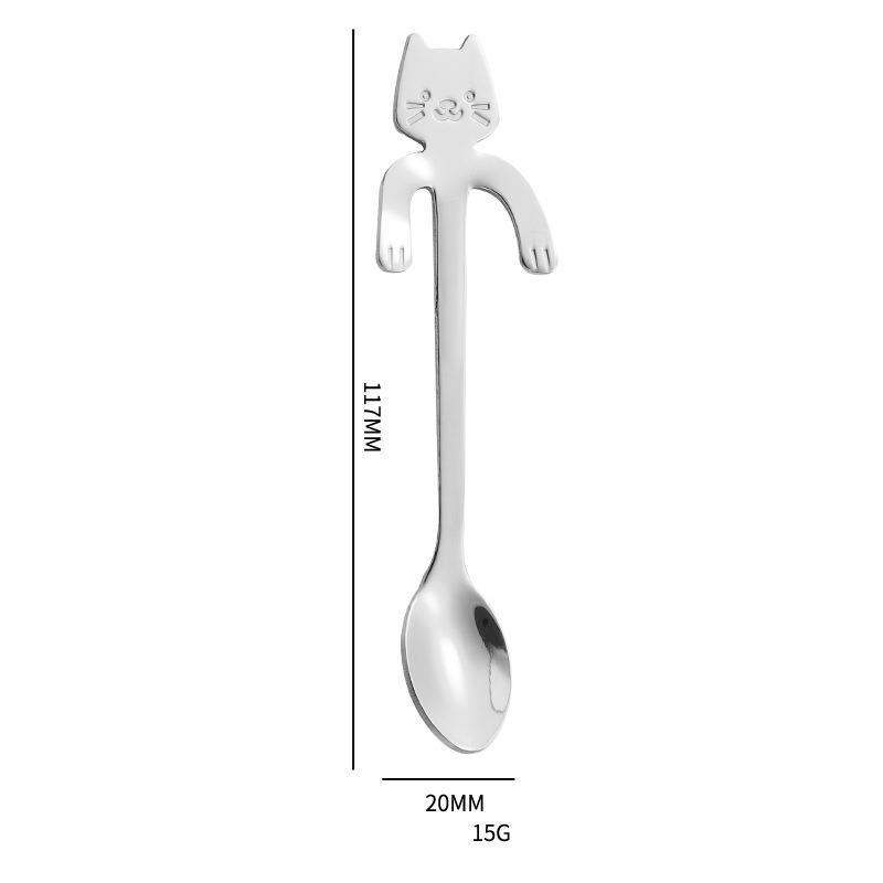 304 Stainless Steel Cat Spoon Creative Cartoon Cute Design Coffee Mixing Dessert Spoon Hanging Cup Spoon Durable Rustproof