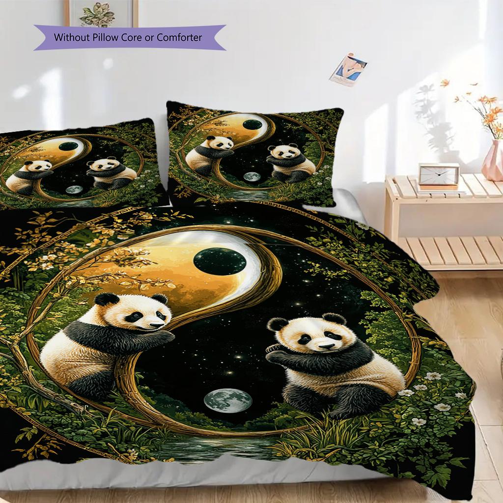 Panda Pattern Bedding Quilt Set Quilt Cover Pillowcase Home Decoration Birthday Gift (1 * Duvet Cover + 2 * Pillowcase, Without Core)