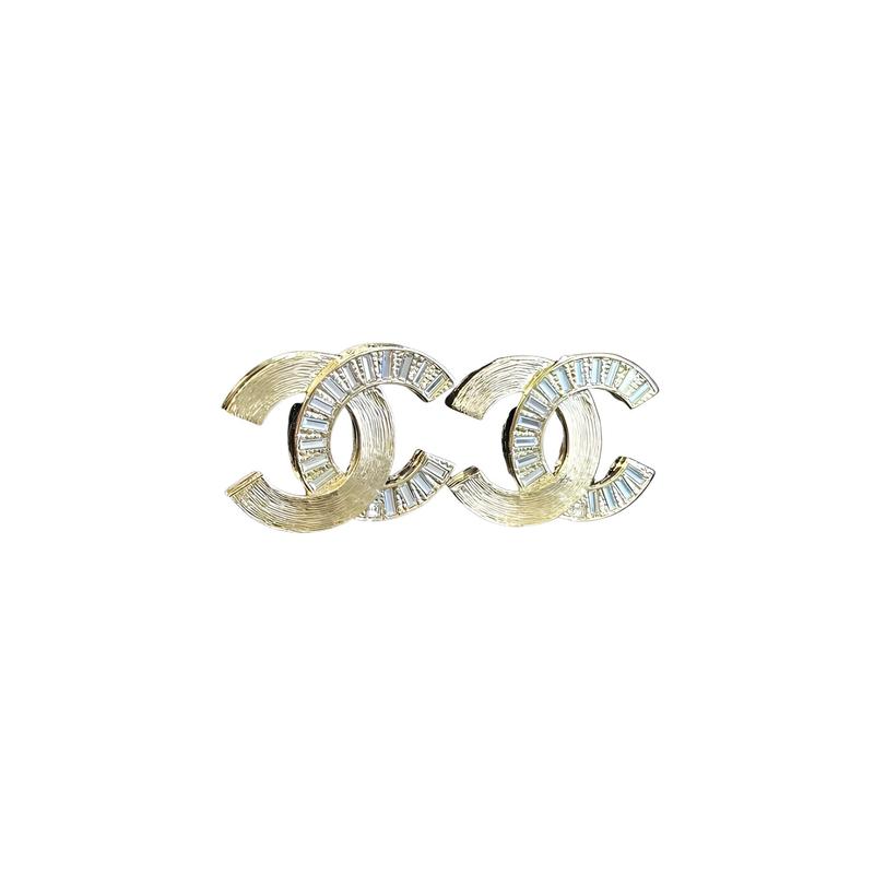 CHANEL [24S new product] new golden square rhinestone double spelled double C stud earrings