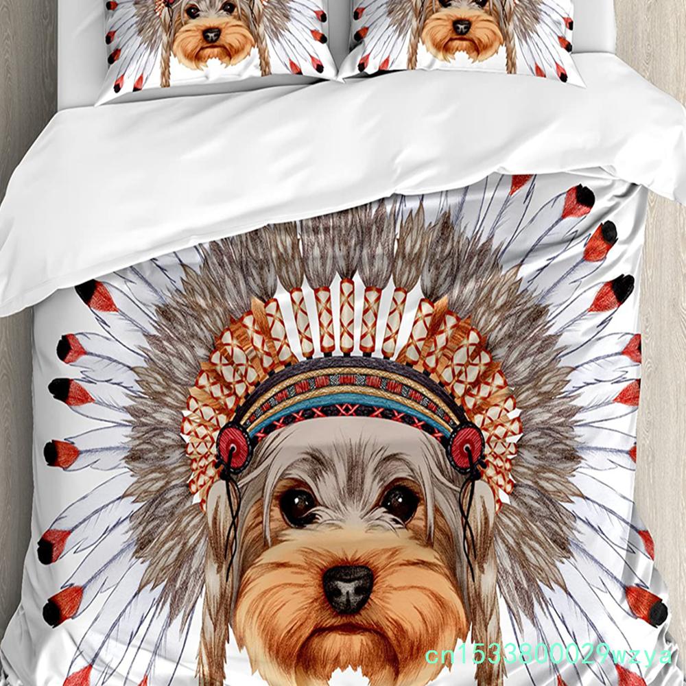 Yorkie Bedding Set For Bedroom Bed Home Yorkshire Terrier With Cute Ribbon Animal Duvet Cover Quilt Cover And Pillowcase