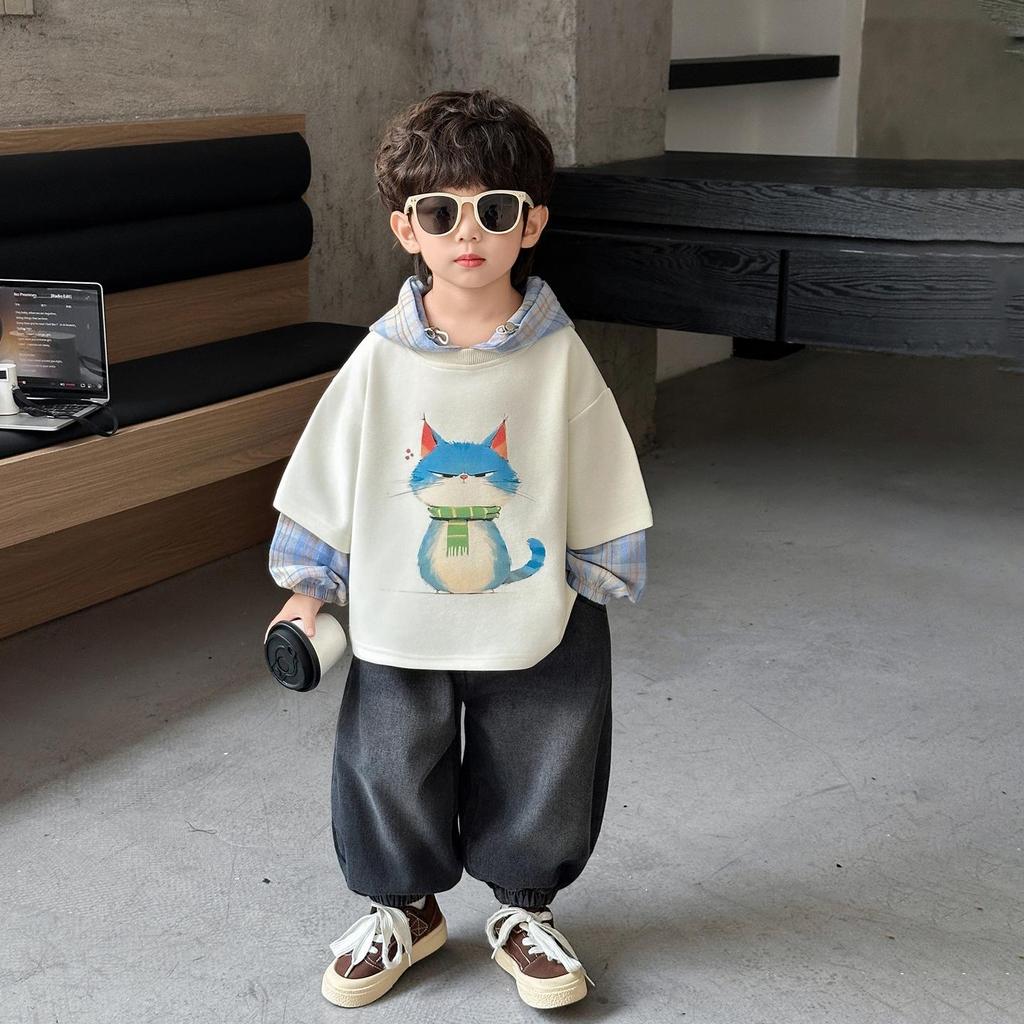 Boys' Korean-Style Two-Piece Sweatshirt & Jeans Set - Stylish Autumn 2025 Collection