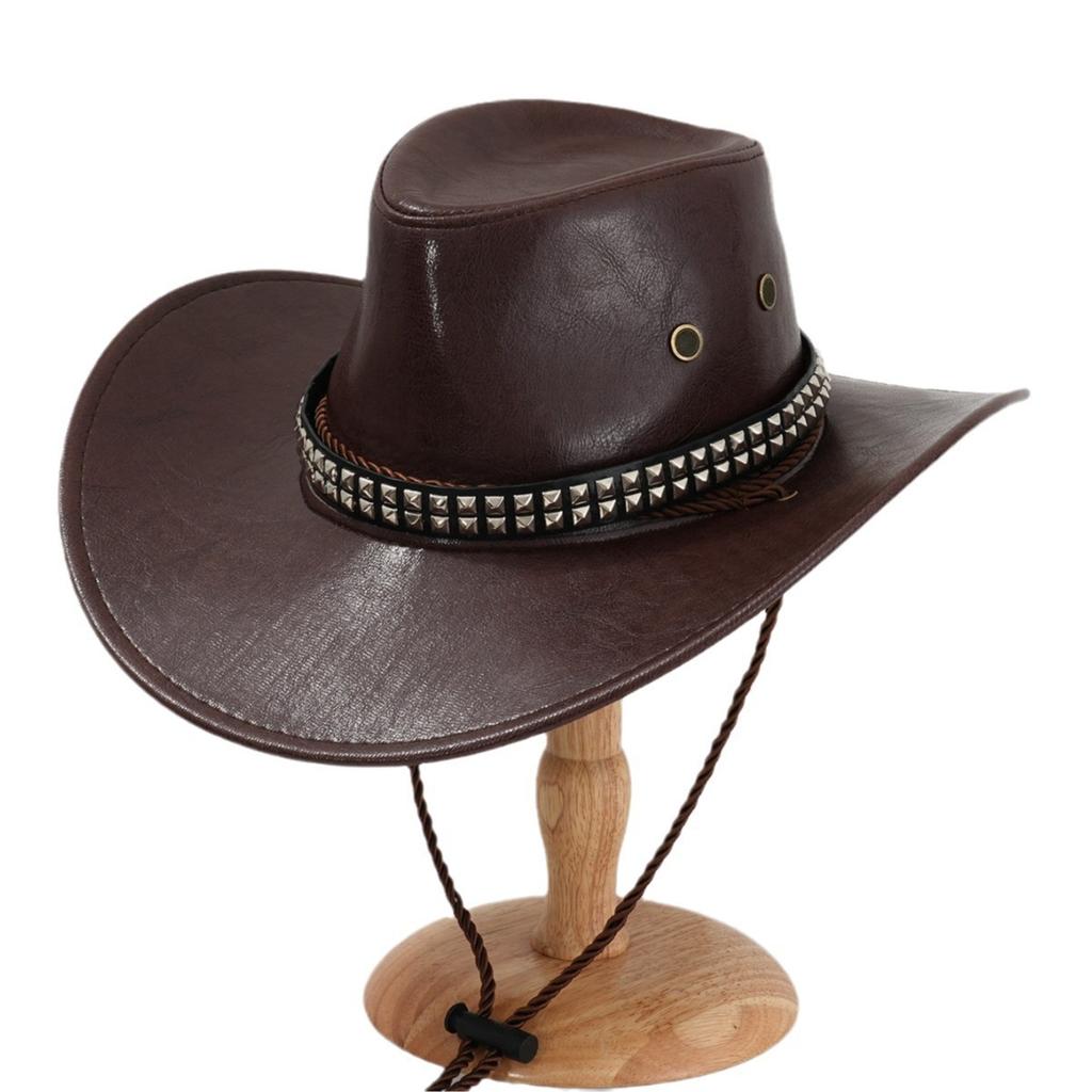 Men's and Women's PU Leather Denim Hat Bohemian Fashion Metal Rhombus Nail Belt Denim Hat Vacation Gift
